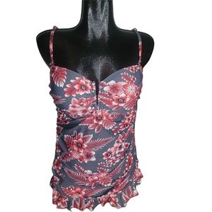 Point Zero Red and Grey Floral Print Swim Dress 14